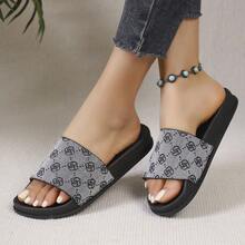 Sandales à bride femme avec semelle épaisse, imprimé floral rétro, convenant pour le port quotidien, les courses, la maison, la plage, l'été - Gris - Voir 13