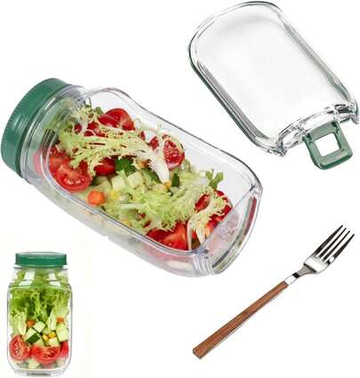 Tarro de ensalada, plástico original, tarro de ensalada con apertura lateral - Caja de refrigerios con tapa para el hogar/exterior/viajes y fiestas