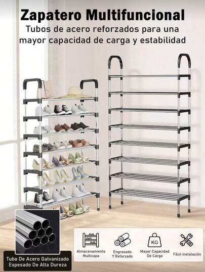 Organizador de zapateros de 6/7/8/9Niveles,Rack de Acero lnoxidable  Organizador de Zapatos Simple y Facil de Montar