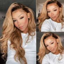 13X4 Free Part Black Green Highlights Body Wave Lace Front Wigs Pre Plucked Soft Long Wavy Hair Wigs Heat Resistant Wave Wigs Glueless Christmas Wig Long Wavy Synthetic Lace Front Wigs For Women Perfect For Daily Wear & Parties - Tóc vàng ombre - Xem 9