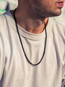 1pc Gold-Plated Men's Chain Necklace, Stainless Steel Fine Cuban Link, Waterproof And Fade-Resistant, Suitable For Matching Various Pendants, Fashion Jewelry Gift For Men - Black - View 1
