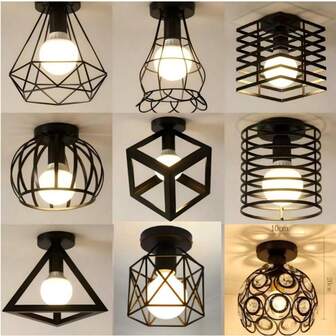 1pc Vintage Ceiling Light, Black, Metal Triangular Ceiling Shade With E27 Bracket For Living Room, Kitchen, Bedroom, Hallway, Courtyard(You Need To Bring Your Own Light Bulb)