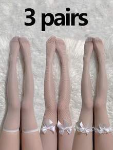 3 Pairs Black Silk Sexy Stockings, Can Be Torn Up To Above The Knee; White Sexy Stockings; Tempting Transparent Black Silk Stockings; E-Girl - Black - View 2