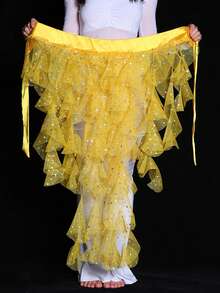 Leichter Chiffon Hüftschal für Bauchtanz mit mehrlagigem gerüschtem Taillenband, Tanzrock, Bühnenperformance Tanzdekoration und Accessoires (verschiedene Farben erhältlich) - Verschiedenfarbig - Übersicht 21