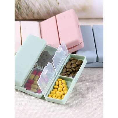1个磁吸式7格折叠药盒，翻盖便携式药盒，小巧首饰收纳盒，多功能收纳盒，适用于旅行、居家、办公，可存放日常维生素，便携式药品分发器，迷你收纳盒，可存放保健品、药丸、珠子、配件等。