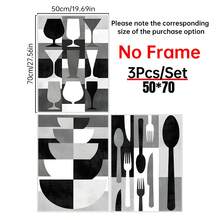 3 PIEZAS Póster de lienzo abstracto en blanco y negro. Póster abstracto de cuchillo, tenedor, taza y tazón. ¡Decoración del hogar y arte de pared! Arte de lienzo para pared. Decoración de pared para dormitorios, salas de estar, baños, comedores y pasillos de oficinas. Decoración de habitación estética, decoración de habitación, decoración de habitación, marco opcional.