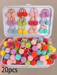20 buc/pachet drăguț colorat pufos bile de păr elastice, accesorii de păr pentru bebeluși, elastice de păr pentru fete - Multicolor - Vizualizare 1
