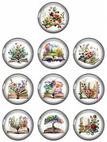 Abstract Art Book With Flowers Tree Pattern 12mm/20mm/25mm Round Photo Glass Cabochon Demo Flat Back Making Findings