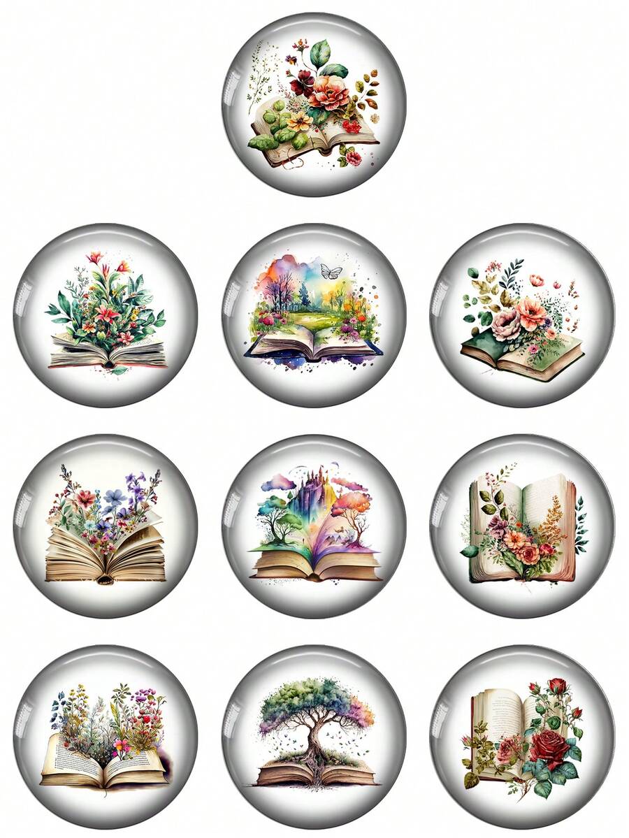 Abstract Art Book With Flowers Tree Pattern 12mm/20mm/25mm Round Photo Glass Cabochon Demo Flat Back Making Findings