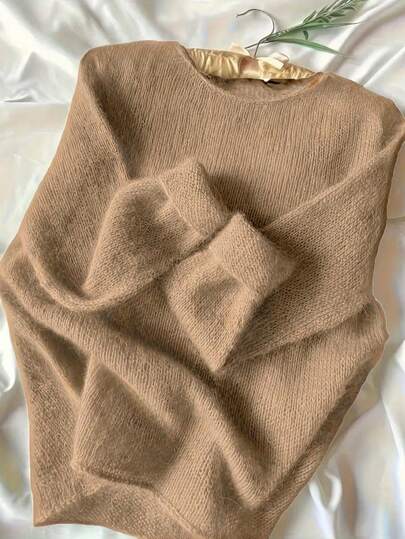 纯色休闲套头毛衣，长袖