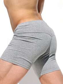 Men's Running Shorts Solid Color Elastic Waist Yoga Slim Fit Training Gym Workout Shorts - Grey - View 5