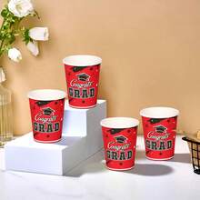 1 Pack Graduation Theme Graduation Cap Design 9OZ Paper Cups, Graduation Season Theme Party Disposable Paper Cups - Red - View 3