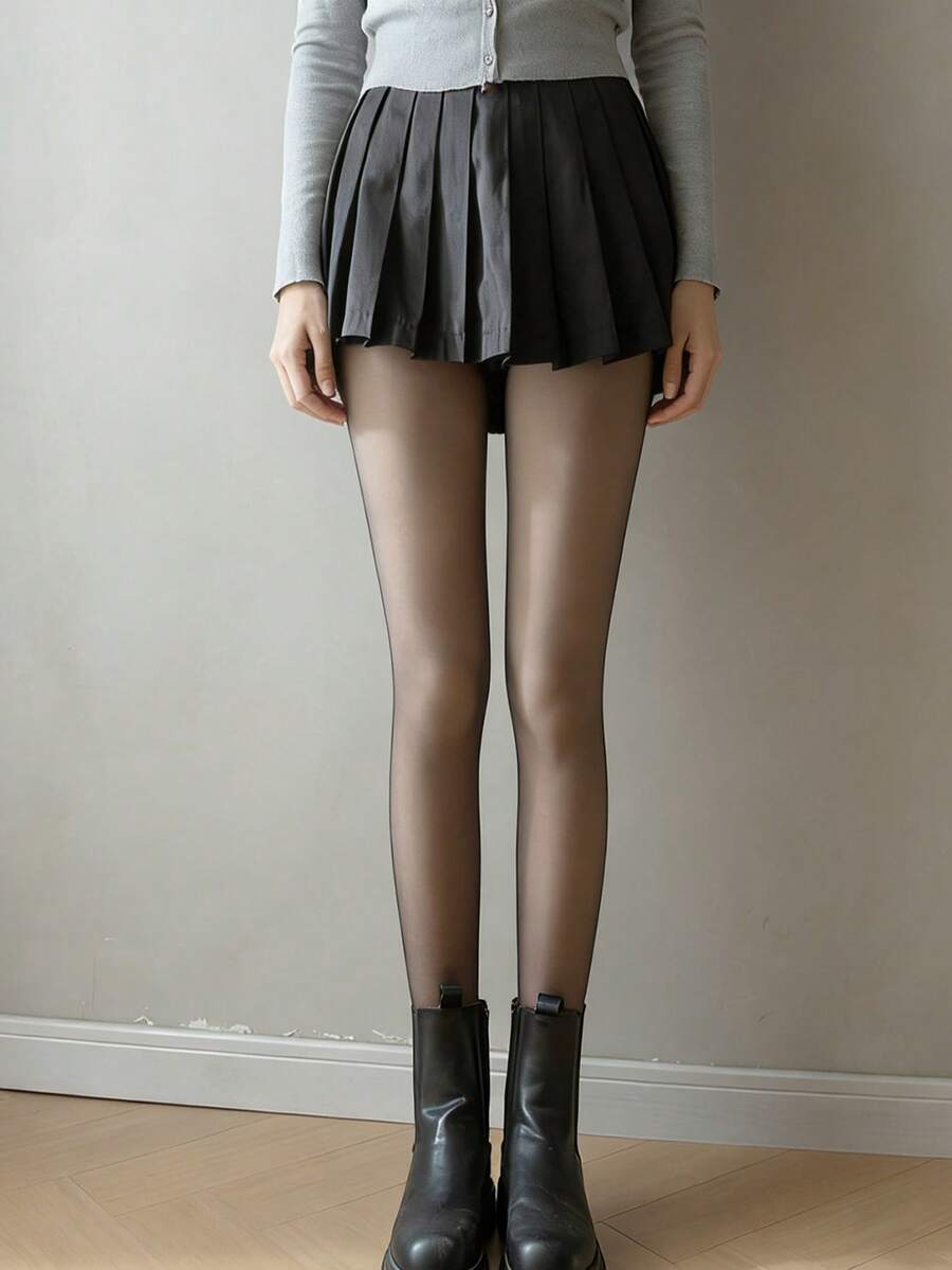 1 Paio di collant opachi da donna, collant termici foderati con aspetto invisibile, adatti per uso quotidiano e appuntamenti, comodi e caldi, disponibili in grigio e nero