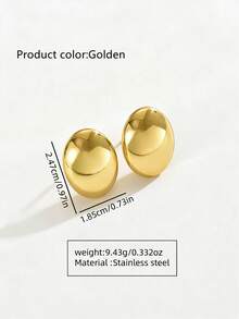 VceTd 1 Pair Minimalist Elegant Smooth Oval Stainless Steel Stud Earrings, Suitable For Women's Daily Wear And Parties/Gifting - FYD6096 - View 2