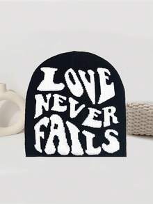 情人节情侣针织帽，时尚“爱永不失败”字母设计，秋冬户外骑行帽，男女通用保暖滑雪帽，Y2K街头风针织帽，秋冬美学度假穿搭 - 愛永不失敗 - 查看 13