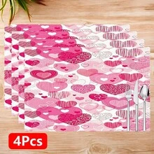 1 Stück/4 Stücke/6 Stücke Tischsets aus Leinen mit Herzmuster, geeignet für den Esstisch, Dekoration für alle Jahreszeiten, moderne waschbare Tischsets, Raumdekoration, Untersetzer, Küchen- und Esszimmer-Matten, Innen- und Außendekoration für Partys, Heimdekoration, ideales Geschenk - Verschiedenfarbig - Übersicht 13