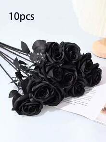 5/10支黑色和深红色人造玫瑰，哥特风格逼真仿真花，适合情人节和摄影 - 彩色 - 查看 13