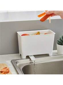 1个耐用塑料厨房水槽滤篮 - 高效排水设计，节省空间的矩形蔬菜清洗冲洗台，易于清洁的现代厨房，厨房垃圾桶，现代厨房配件，实用厨房用具 - 白色 - 查看 6