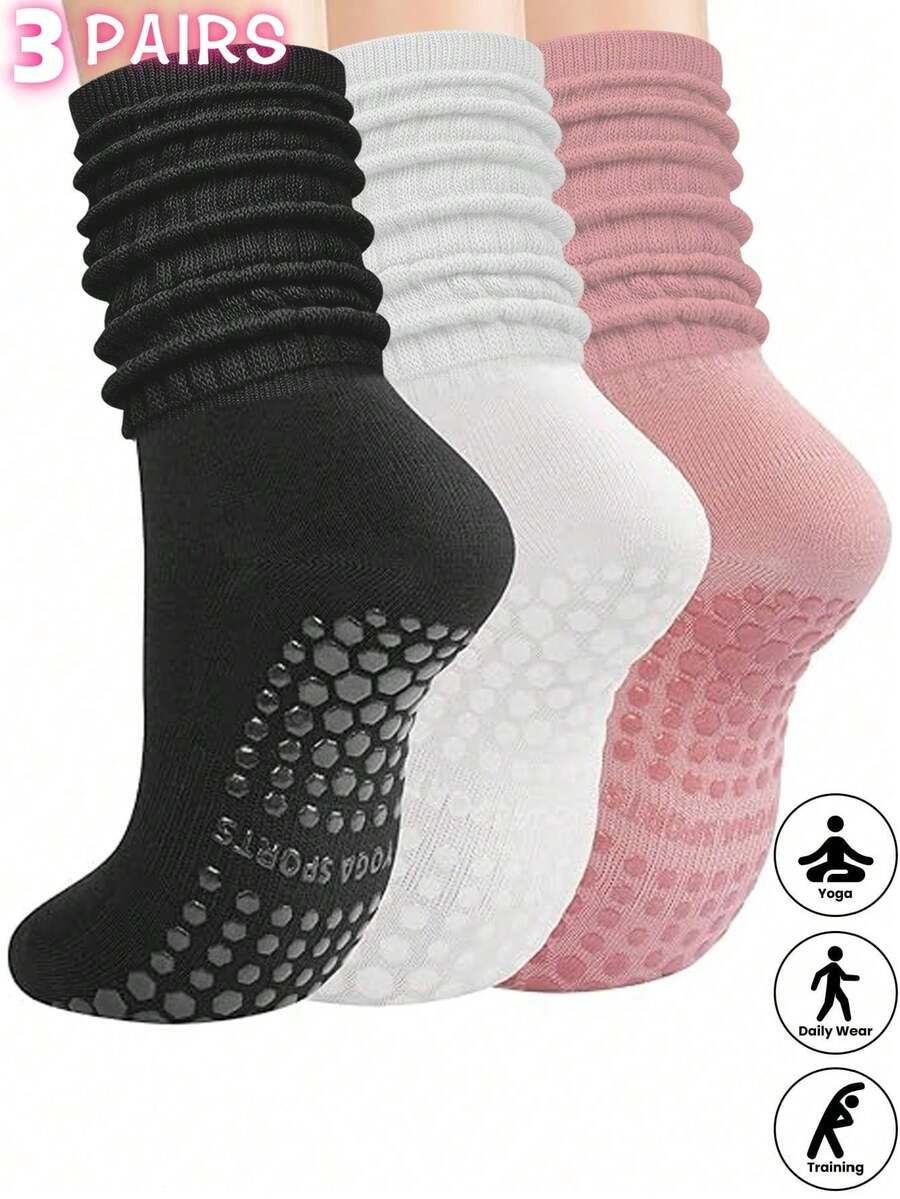 3 Pares de Meias Coloridas para Mulheres, Adequadas para Pilates, Yoga, Ballet, Esportes - Multicolorido - Visão 1