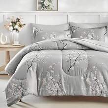 3 Pieces Grey Comforter Set Queen King Size, Leaves Bed In A Bag Comforter Set, Soft Lightweight Bedding Set (1 Comforter, 2 Pillowcases),Halloween Bed Room Decro, Christmas Day Gifts, All Season - 淺灰色 - 查看 3