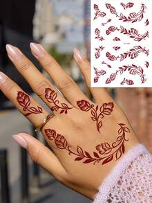 1 Sheet Flower Henna Tattoo Sticker Waterproof Brown Hand Tattoo Sticker For Women Party Decals Mehndi Designs Wedding Body Decor Stickers - Brown - View 4