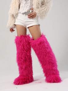 大码时尚雪地靴，适合秋冬季节，72厘米人造毛皮内衬过膝长靴 - 玫紅色 - 查看 3