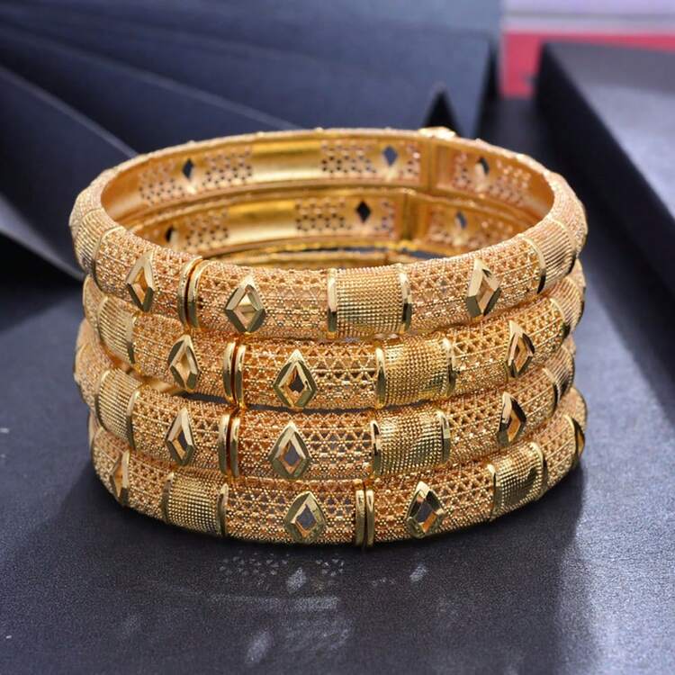 1 pieza Brazalete abierto de estilo de Oriente Medio, joyería de moda para mujeres, accesorio nupcial de lujo - Amarillo Oro - Añade 3