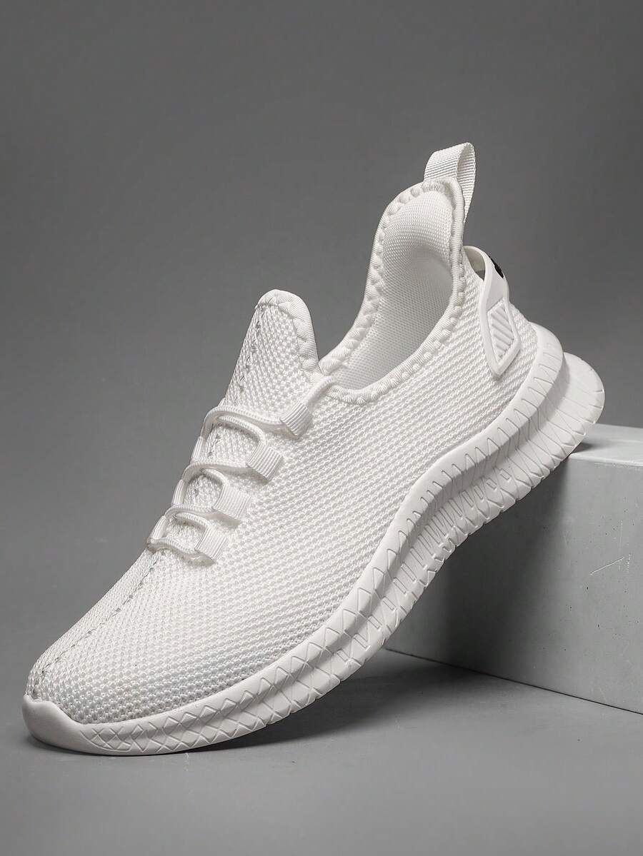 1 Pair Men's Casual Minimalist Low-Top Lace-Up Sneakers, Breathable Mesh Upper, EVA Sole, Lightweight Running Shoes - White - View 1
