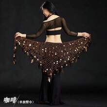 1件装女士舞蹈训练腰带，亮片硬币腰带，钩针网眼亮片阿根廷三角披肩肚皮舞臀巾，多色，均码 - 彩色 - 查看 18