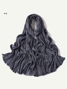 1 pezzo Sciarpa plissettata a tinta unita e righe con nappe, sciarpa/hijab casual di moda per donna - A - Visualizzare 5