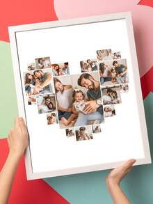 1 Pc Personalized Artwork, Custom-Made Children/Family Photos On Canvas (Without Framing Service), Featuring A Heart-Shaped Pattern. The Content Includes Beautiful Landscapes, Cute Pets And Daily Life Scenes. Suitable For Bedrooms, Offices And Tea Rooms. Appropriate For Family Anniversaries, Valentine's Day - Beige - View 4