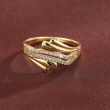 1pc Minimalist Ribbon Shaped Geometric Symmetry Design Cubic Zirconia Women's Ring, Casual Gift - Multicolor - View 6