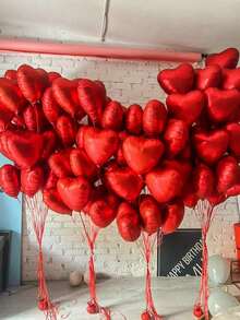 kumozawa 10pcs Red Heart-Shaped Wedding/Proposal/Party Background Decoration Balloons, 1pc Red Heart-Shaped Aluminum Foil Balloon, - Red - View 8