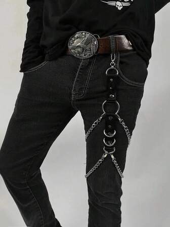 Punk-stil läderlårbandshållare, rockpunk bensele med kedja och midjekedja i läder, perfekt för alla hjärtans dag