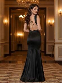 Elegant Party Black Cowl Neck Backless Mermaid Maxi Dress
