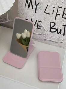 1PC Portable Makeup Mirror, Made Of Polyurethane Leather, Foldable Travel Mirror, Suitable As Gift, Travel Essential, Cosmetics, Easy To Store Birthday Gifts Graduation Home Decor Back To School Room Decor School Supplies | Mirror, Travel Essentials, Mini Mirror, Makeup Bag Essential, Compact Mirror, Small Mirror, Vanity With Mirro - Multicolor - View 4