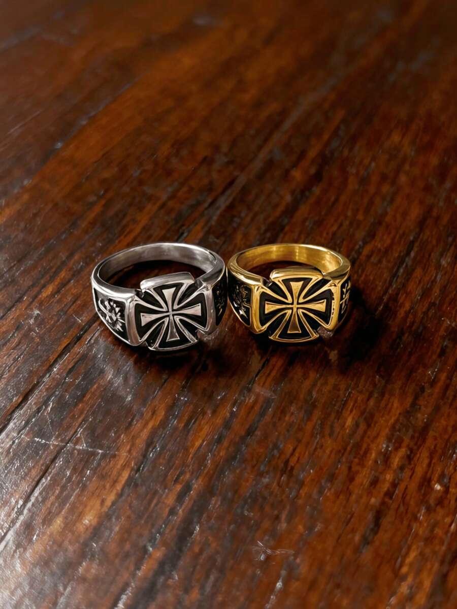 1 chiếc nhẫn thép không gỉ hình thánh giá Gothic cổ điển, một phụ kiện thể hiện phong cách punk retro, vừa trang trí vừa thiết thực dành cho nam giới. - Nhẫn nam Cross - Xem 1