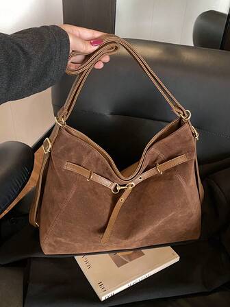 2025新款女士麂皮休闲单肩包，大容量，斜挎包，适合工作和通勤，秋冬季款