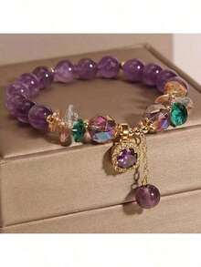 Luxurious Amethyst Bead Bracelet, Rough Decoration - Ladies' Elegant Jewelry, Daily Wear, Mother's Day, Year Round Fashion Accessories - 紫色 - 查看 6