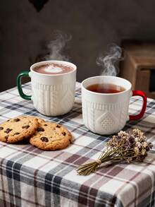 1 cană de 295 ml cu model în relief cu pulover, decorată cu modele drăguțe de brad de Crăciun, omuleț de turtă dulce și bomboane, potrivită pentru cafea, lapte, apă, latte, mocha, cappuccino și alte băuturi. Cadou perfect de Crăciun, veselă de sărbători, decor de Crăciun, cadou de Ziua Îndrăgostiților, decor de Ziua Îndrăgostiților, cadou de nuntă, decor de nuntă. - Multicolor - Vizualizare 15