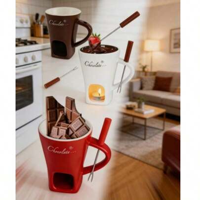 Cheese, Chocolate And Butter Caramel Dipping Sauce Set, Suitable For Swiss Party, Dessert And Appetizer Services. Low-Temperature Bowl, Hot Chocolate Station, Hot Chocolate Bar, Dessert Hot Pot Cup, Chocolate Hot Pot Stick, Hot Chocolate Pot, Party Chocolate, Tableware Set, Melted Chocolate, Household Items