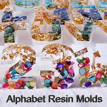 1/13 piezas Molde de silicona grande con agujero, molde de silicona con letras y números invertidos, adecuado para fundición de resina epoxi, llaveros, colgantes de joyería y manualidades DIY - Multicolor - Ver 6