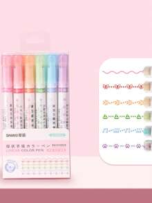 6 piezas Bolígrafo resaltador, Bolígrafo de onda creativa con flor, Bolígrafo de doble punta, Bolígrafos de contorno para volver a la escuela - Multicolor - Ver 9