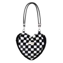 格子毛绒单肩包，时尚手提包，编织棋盘格腋下斜挎包，女士秋冬款 - 彩色 - 查看 13