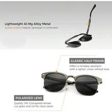 Lentes de Sol Clsicas Retro de Medio Marco con Lente Polarizada - Marco de metal gris/Lente gris - Ver 3