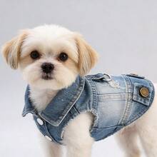 1pc Pet Teddy Dog Clothes, Spring/Summer Vest Harness Denim Jacket With Leash Buckle - Blue - View 5