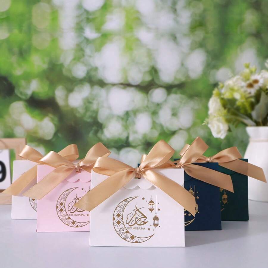 10 Hộp Quà Eid Mubarak Nhiều Màu Sắc, In Hình Trăng Sao và Đèn Lồng, Hộp Bìa Cứng, Kèm Nơ Ruy Băng Vàng, Hộp Quà Tặng Lễ Hội Eid Al-Fitr Đa Năng Cho Mọi Dịp Lễ Hội Hồi Giáo - che phủ sóng - Xem 1