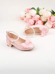 Scarpe da bambina per damigella d'onore, eleganti e dolci, con fiore, per banchetti di matrimonio, feste serali e vacanze, con tacco alto, adatte a ragazze di taglia grande, media e piccola, scarpe per bambini e neonati, classiche, comode e versatili, alla moda, rosa, con fiocco semplice, fibbia di perla, per tutte le stagioni, per vacanze, eleganti, con tacco spesso, scarpe da cerimonia, scarpe da spettacolo, scarpe da ballo, Mary Jane, scarpe da ballerina, scarpe da principessa - Rosa - Visualizzare 7