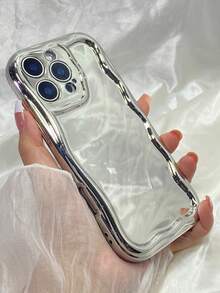 Lujosa funda blanda para teléfono móvil de TPU con marco ondulado y galvanoplastia de alta gama para iPhone 11 12 13 14 15 16 17 Pro Max Plus 16e 17Air 12mini 13mini - Plateado - Ver 4