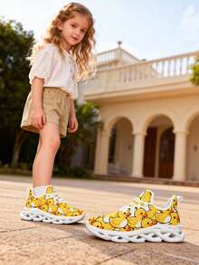 Kids' Cute Cartoon Duck Print Casual Sneakers, Lightweight & Comfortable - White - View 4
